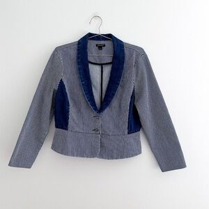 I Heart Ronson Blue Indigo Denim Striped Peplum Blazer Jacket